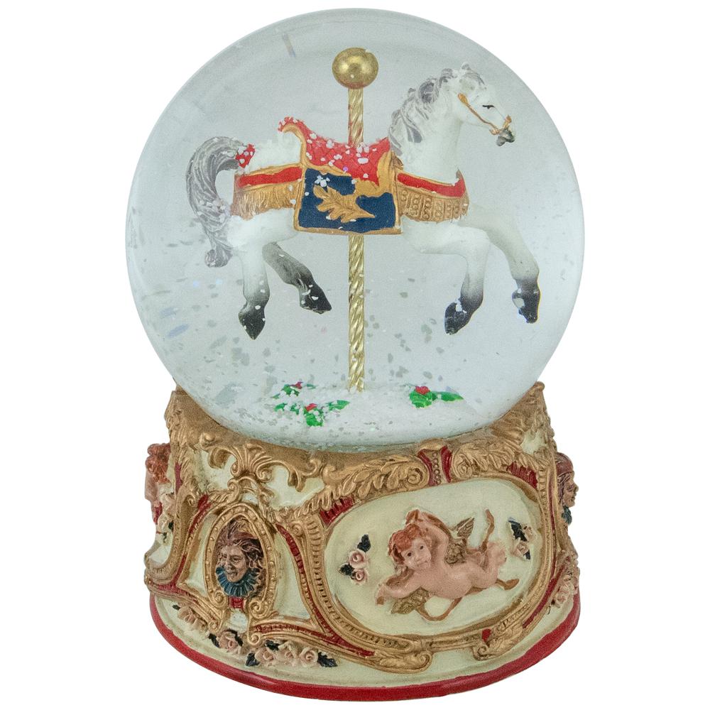 5.5" Musical Carousel Horse Christmas Snow Globe. Picture 4