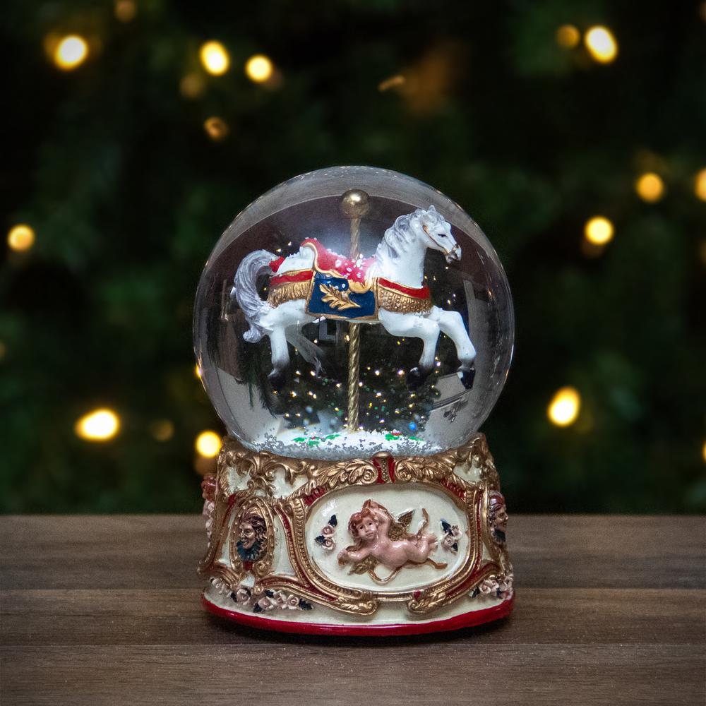 5.5" Musical Carousel Horse Christmas Snow Globe. Picture 2