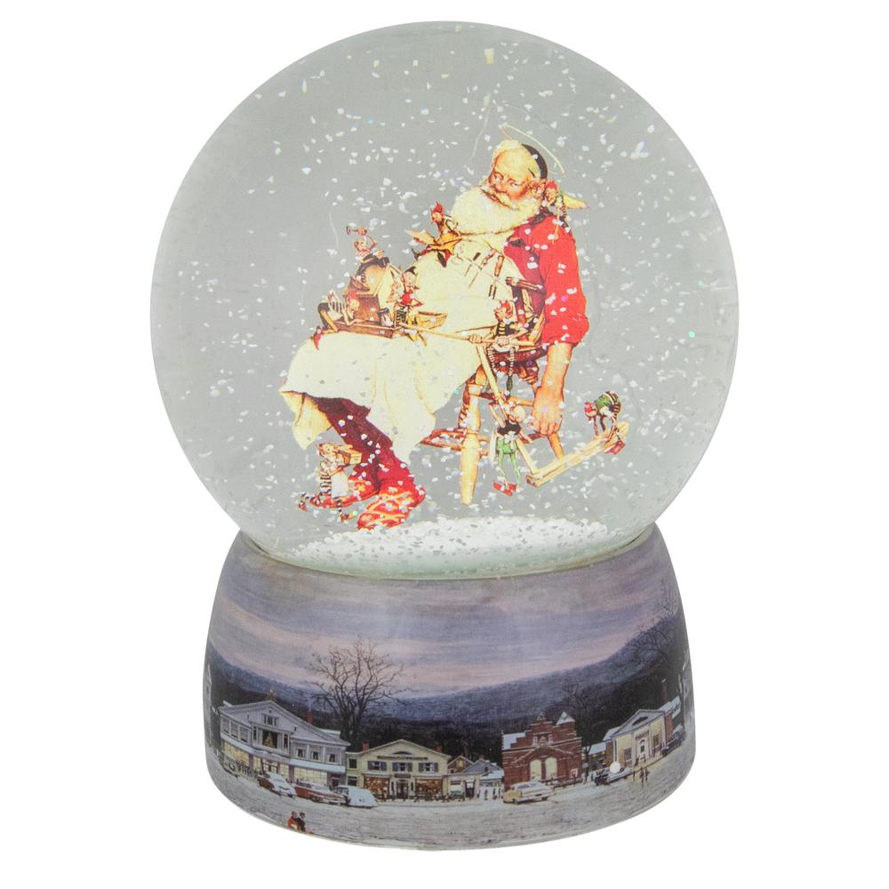 6.5" Norman Rockwell 'Santa and His Helpers' Christmas Snow Globe. Picture 1