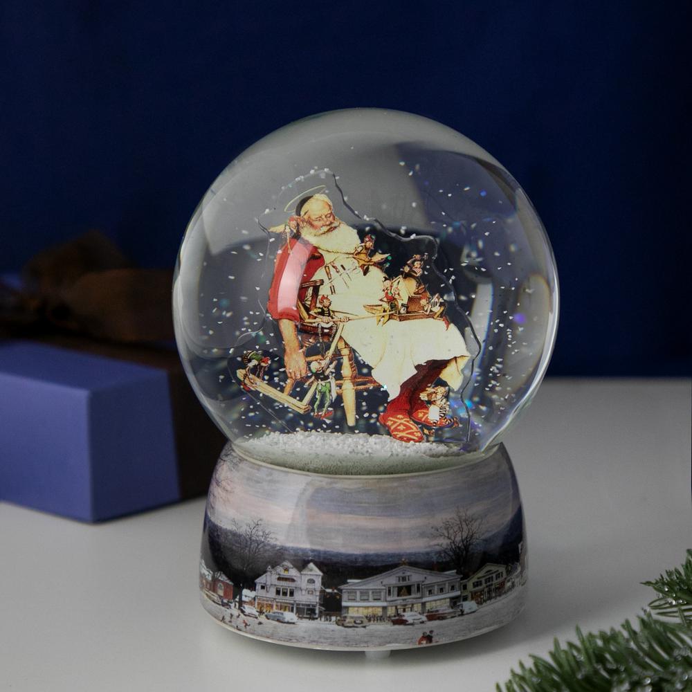 6.5" Norman Rockwell 'Santa and His Helpers' Christmas Snow Globe. Picture 2