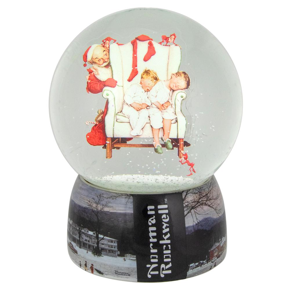 6.5" Norman Rockwell 'Santa Looking at Two Sleeping Children' Christmas Snow Globe. Picture 5