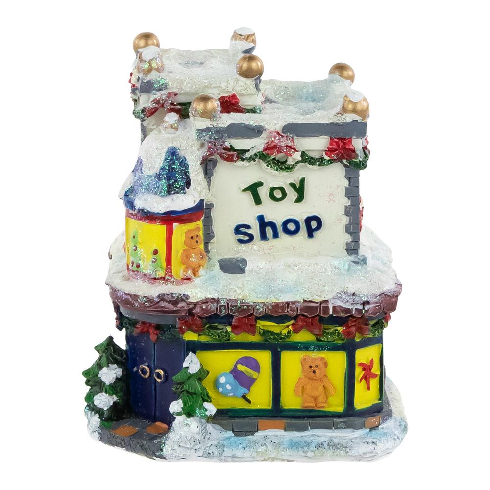 4" Glittered Snowy Toy Shop Christmas Village Building. Picture 1