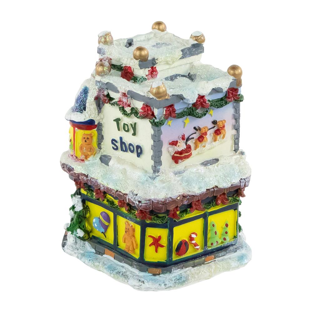 4" Glittered Snowy Toy Shop Christmas Village Building. Picture 3
