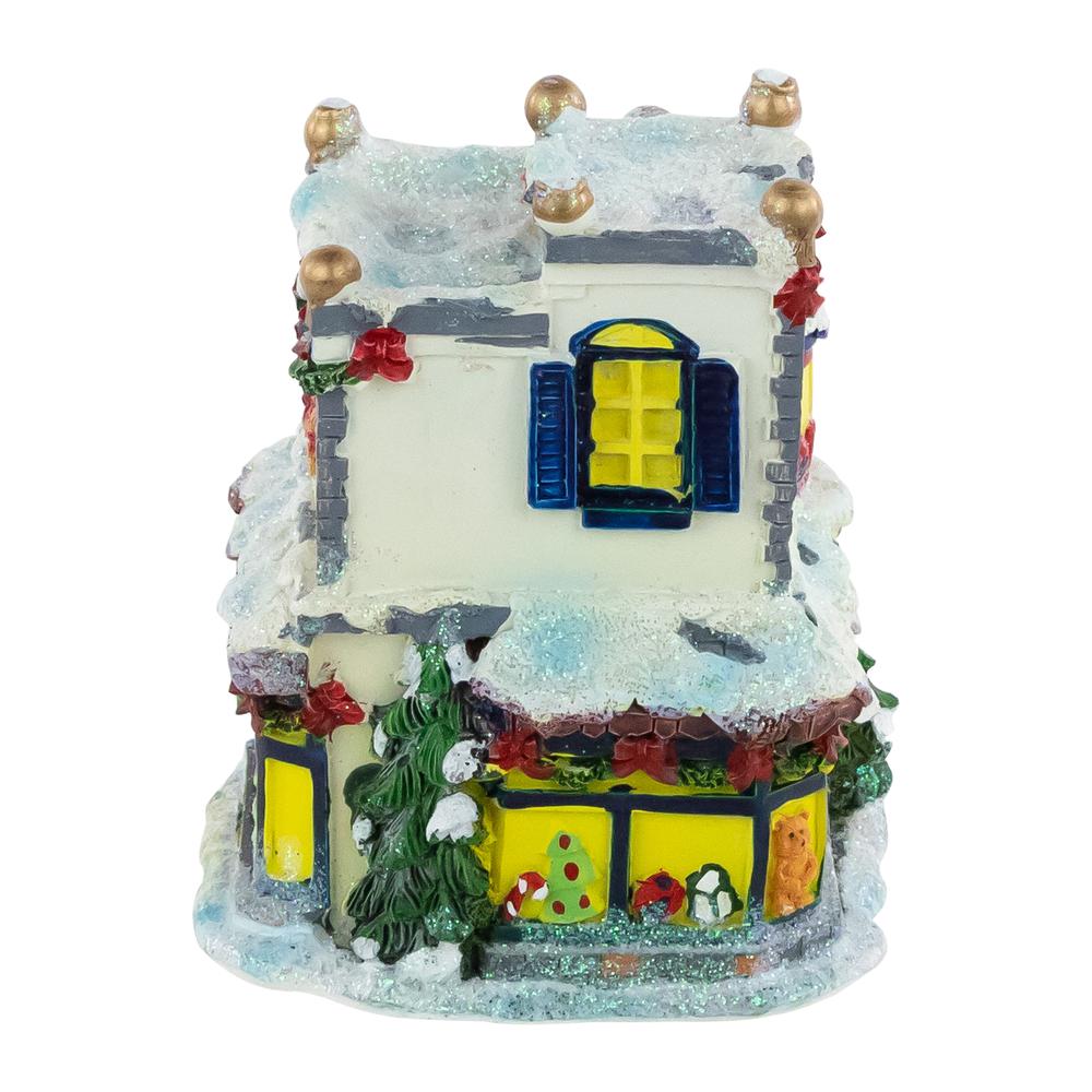 4" Glittered Snowy Toy Shop Christmas Village Building. Picture 4