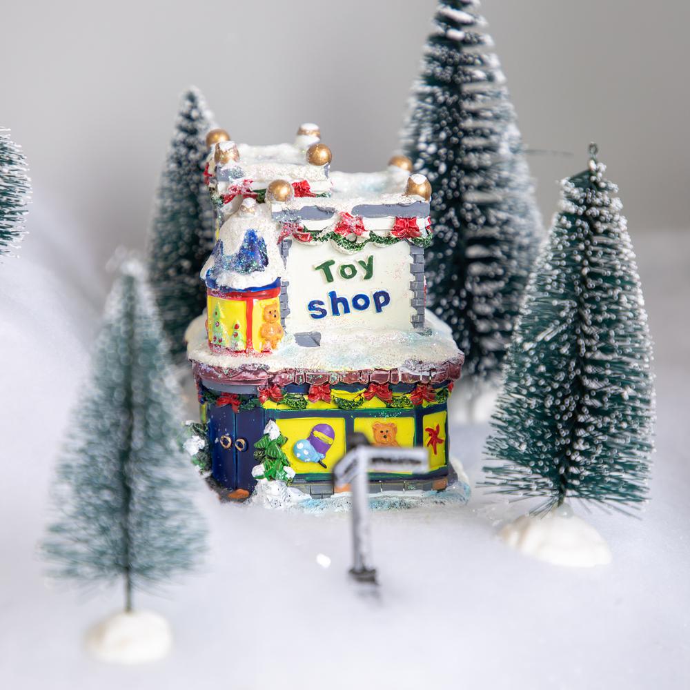4" Glittered Snowy Toy Shop Christmas Village Building. Picture 2