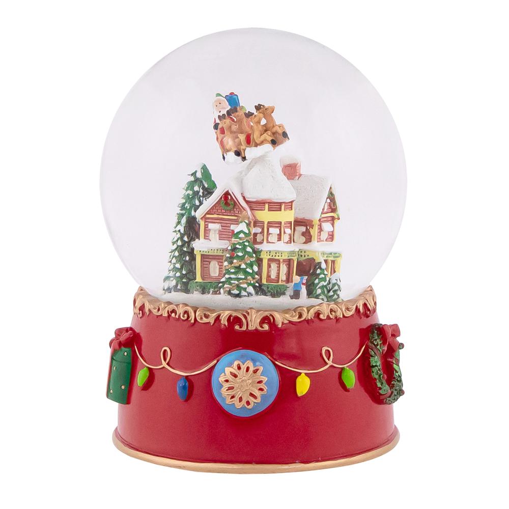 7" Santa and Reindeer Christmas Night Musical Snow Globe. Picture 2