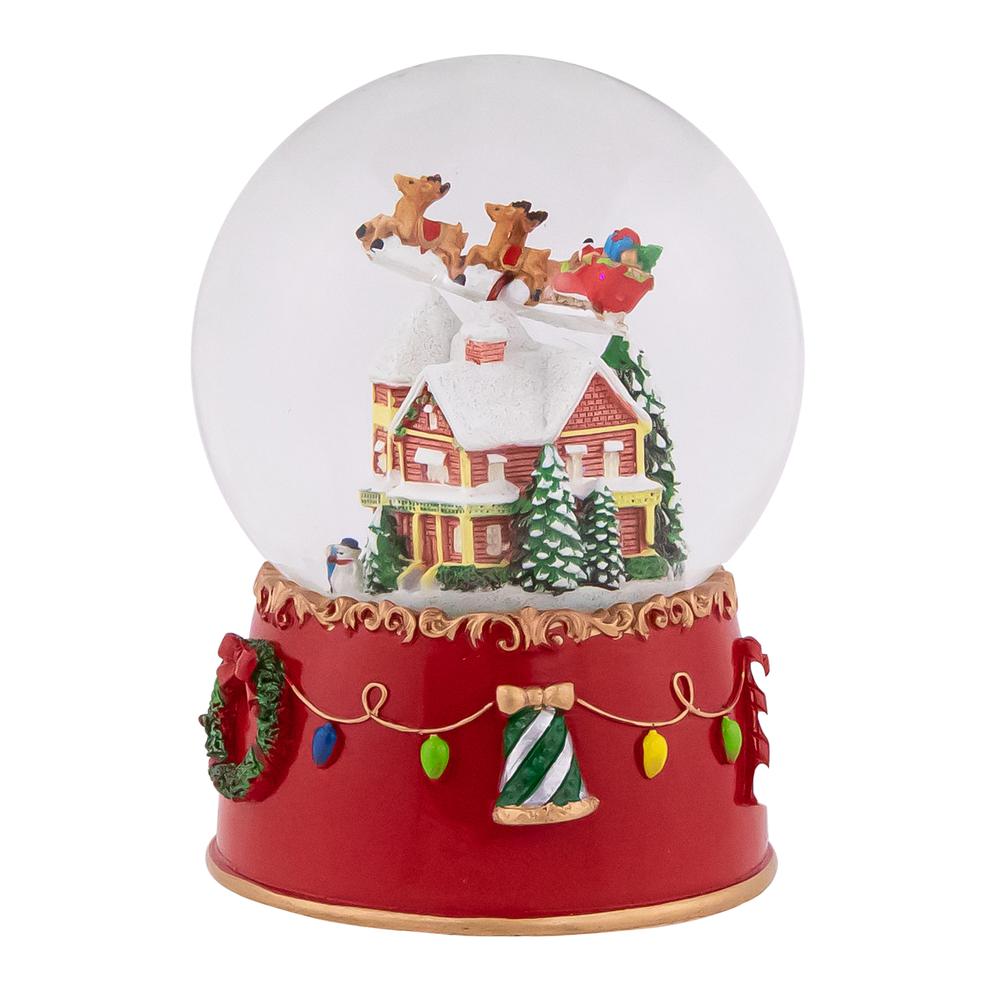 7" Santa and Reindeer Christmas Night Musical Snow Globe. Picture 3