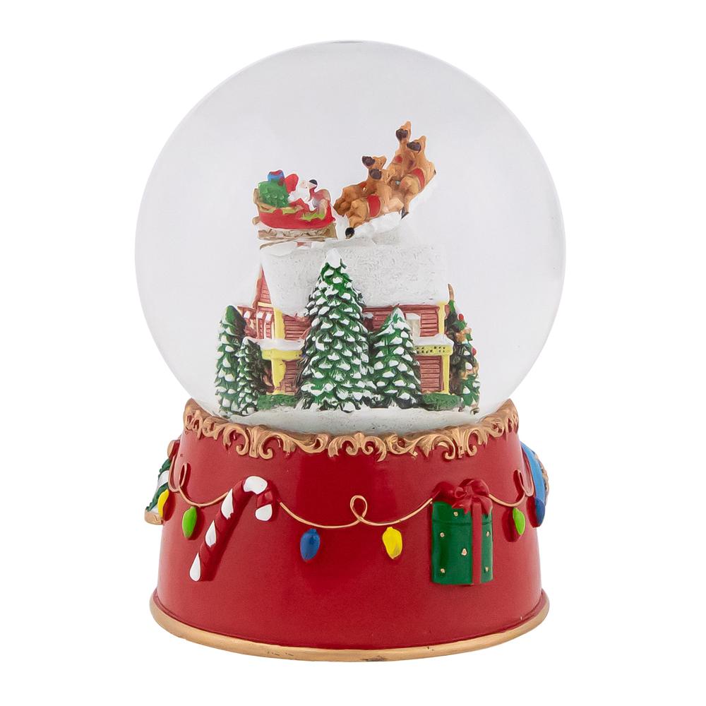 7" Santa and Reindeer Christmas Night Musical Snow Globe. Picture 4