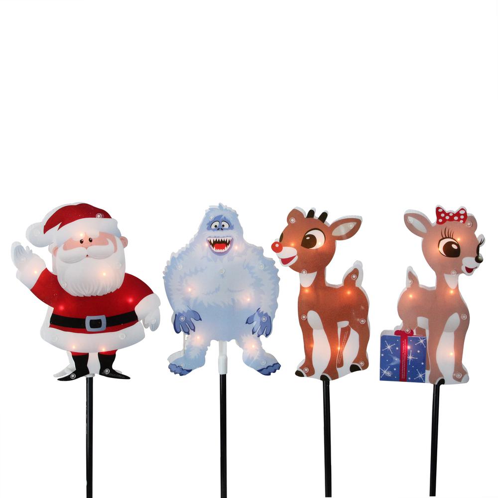 Set of 4 Pre-Lit Rudolph and Friends Christmas Pathway Markers - Clear Lights. Picture 1