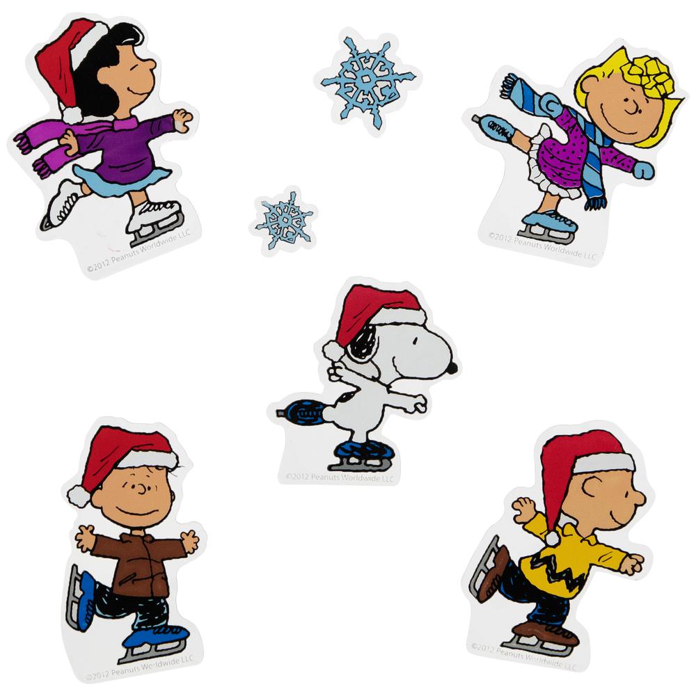 7-Piece Peanuts Characters Ice Skating Christmas Jelz Window Clings. Picture 1