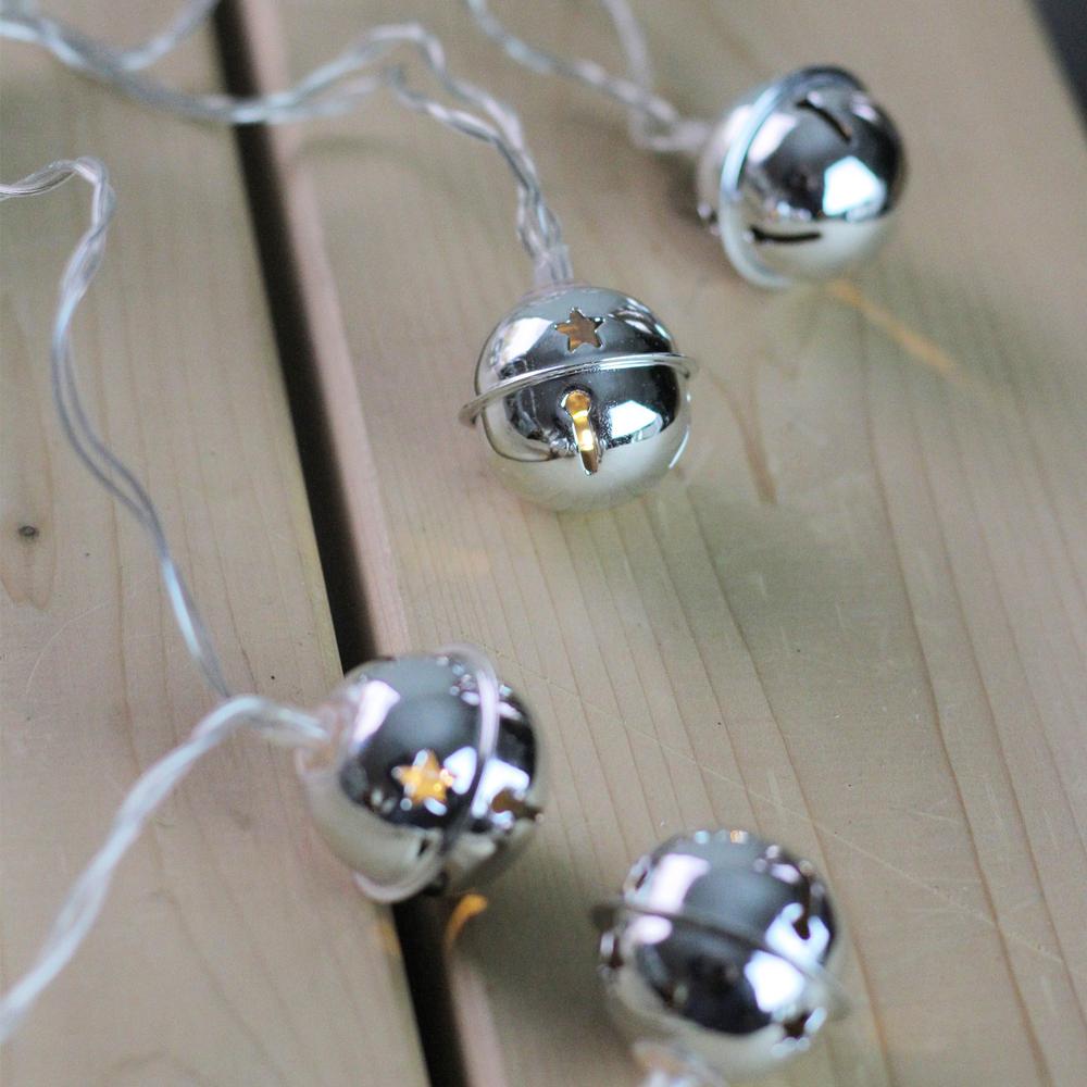 8 White LED Jingle Bell Novelty Christmas Lights - 3 ft Clear Wire. Picture 3