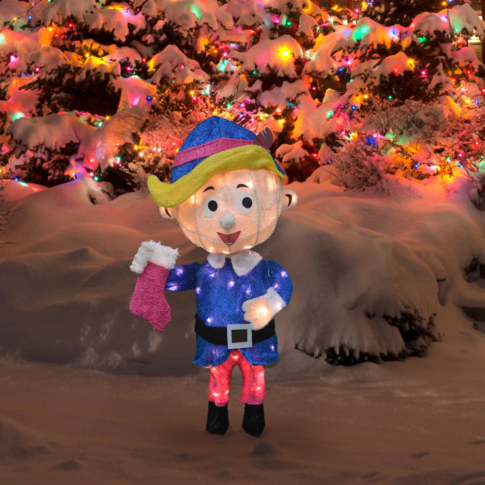 18" Lighted Hermey Holding Stocking Outdoor Christmas Yard Decoration. Picture 2