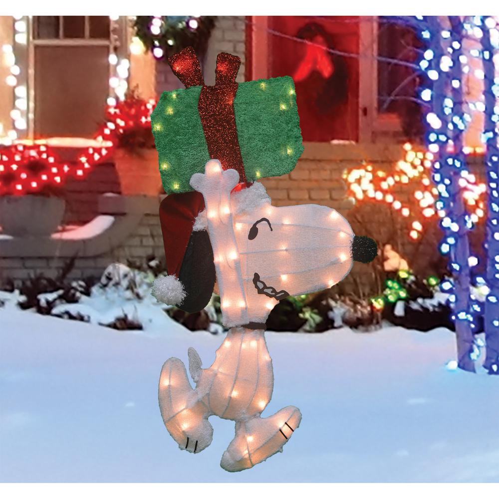 32" Lighted Peanuts Snoopy with Present Christmas Outdoor Yard Decoration. Picture 3