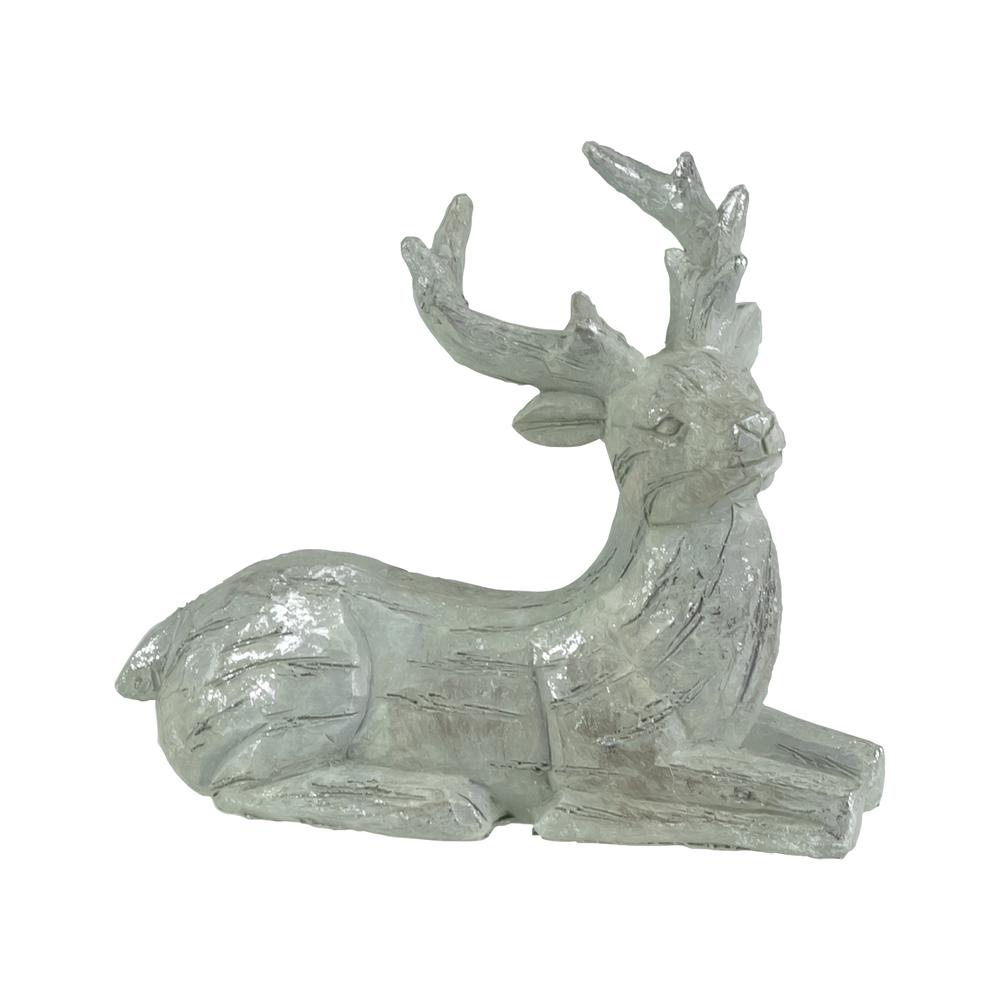 7.5" Gray and Silver Faux Wood Grain Sitting Deer Christmas Figure. Picture 1