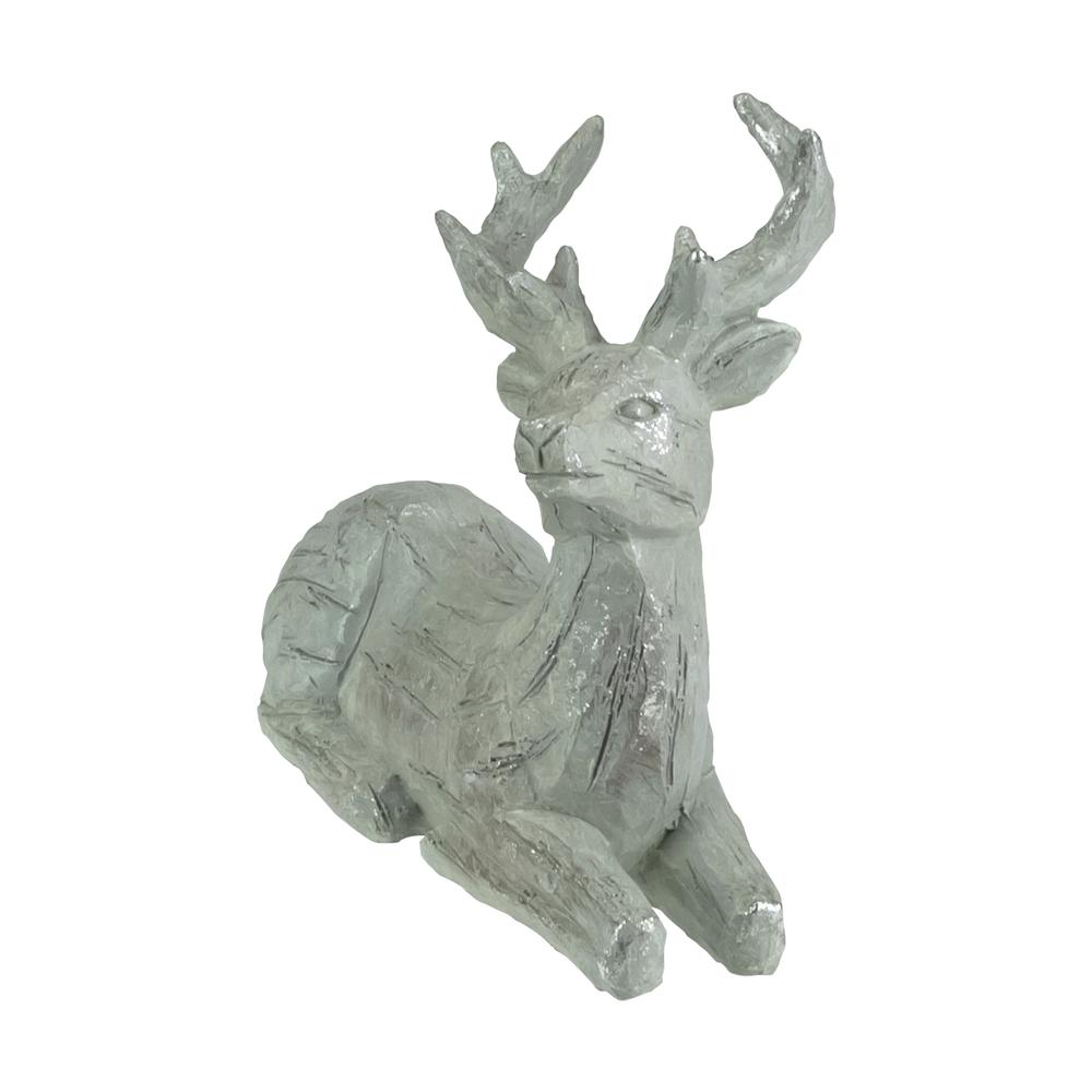 7.5" Gray and Silver Faux Wood Grain Sitting Deer Christmas Figure. Picture 2