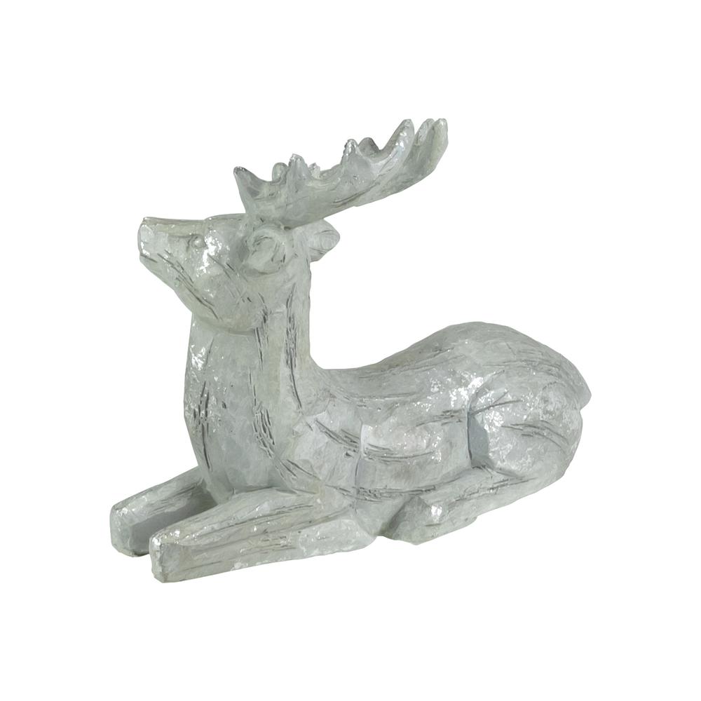 7.5" Gray and Silver Faux Wood Grain Sitting Deer Christmas Figure. Picture 3