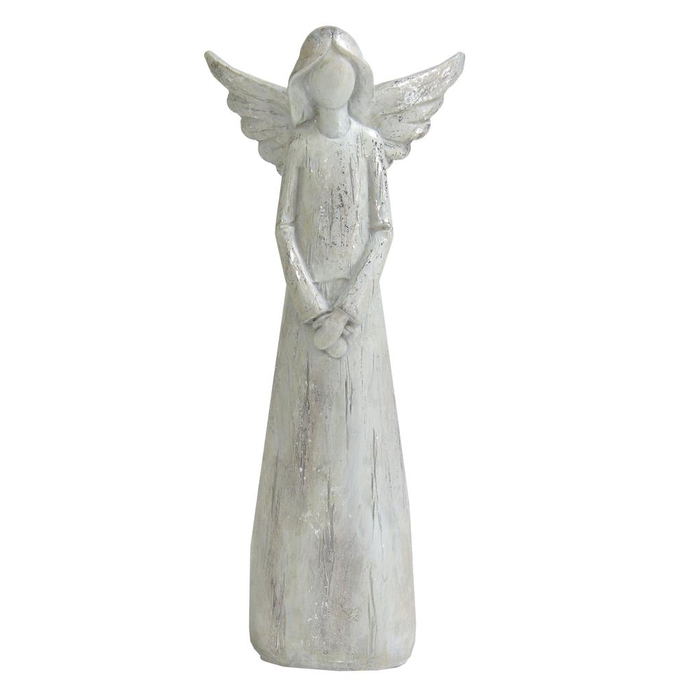11" Gray and Silver Faux Wood Grain Angel Christmas Figure. Picture 1