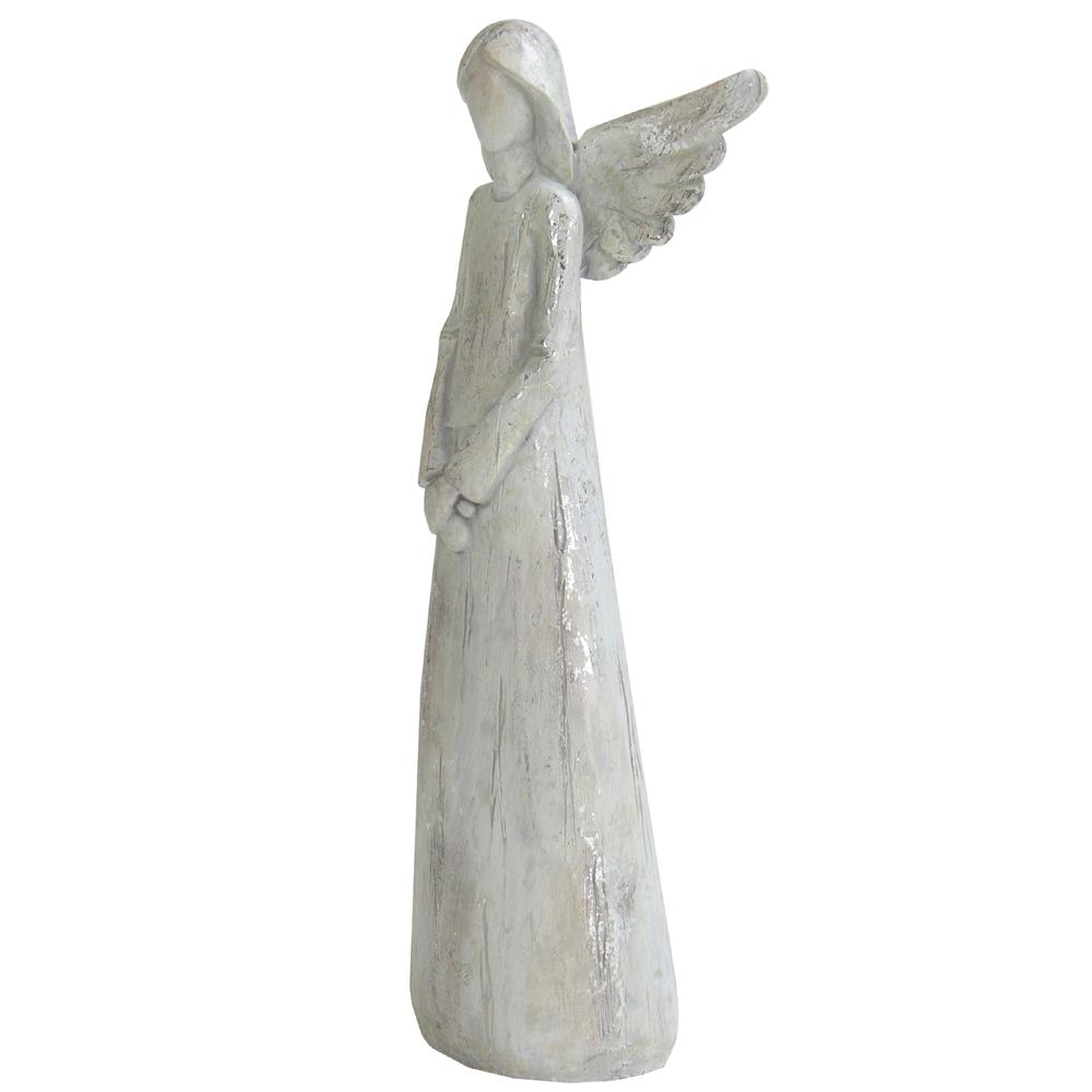 11" Gray and Silver Faux Wood Grain Angel Christmas Figure. Picture 2
