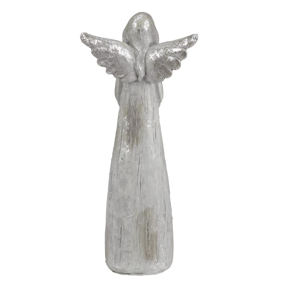 11" Gray and Silver Faux Wood Grain Angel Christmas Figure. Picture 3