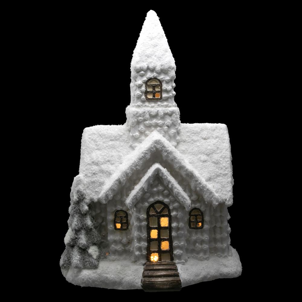 20.25" LED Lighted White Glittered Church Christmas Decoration. Picture 2