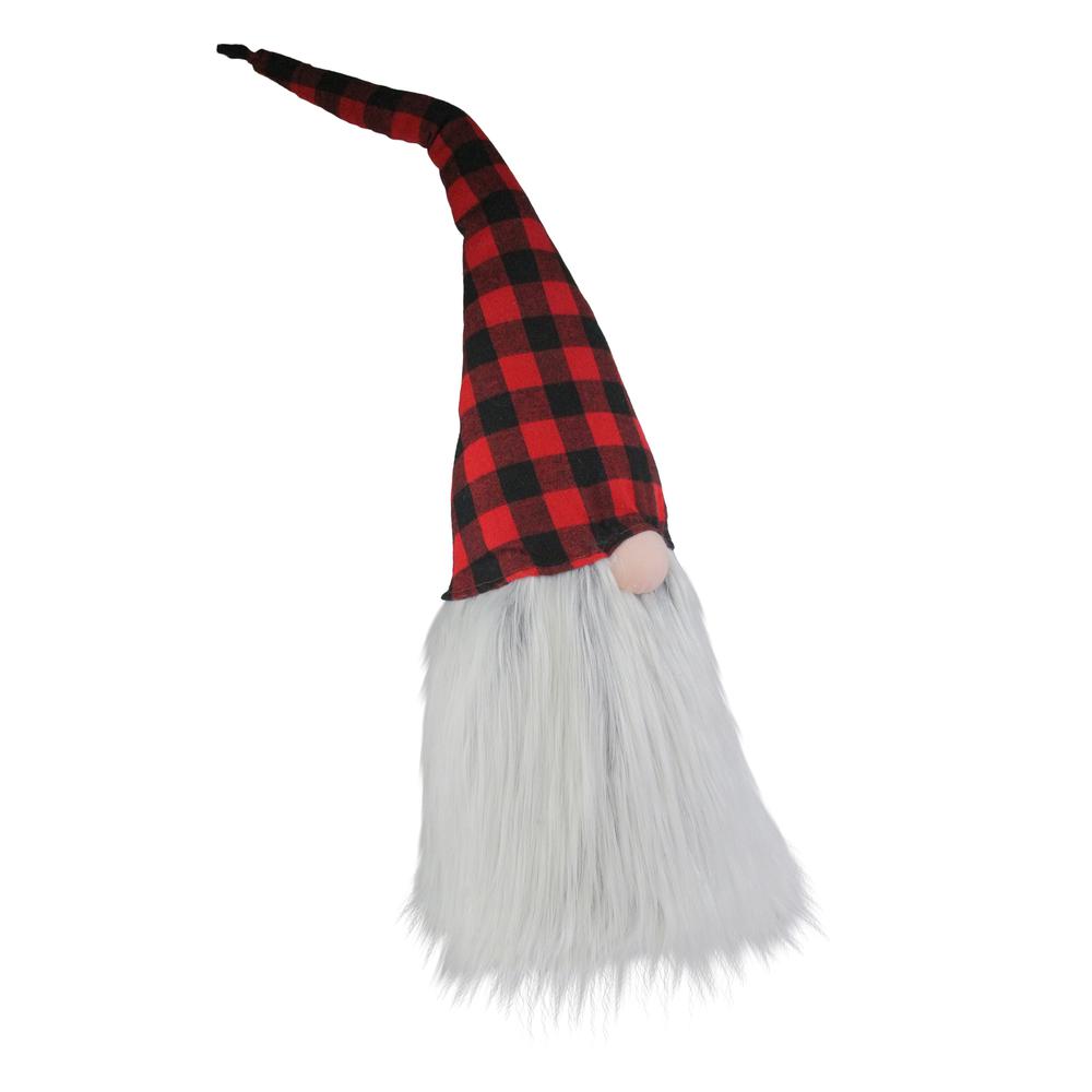 28" Red and Black Buffalo Plaid Christmas Tabletop Gnome. Picture 2