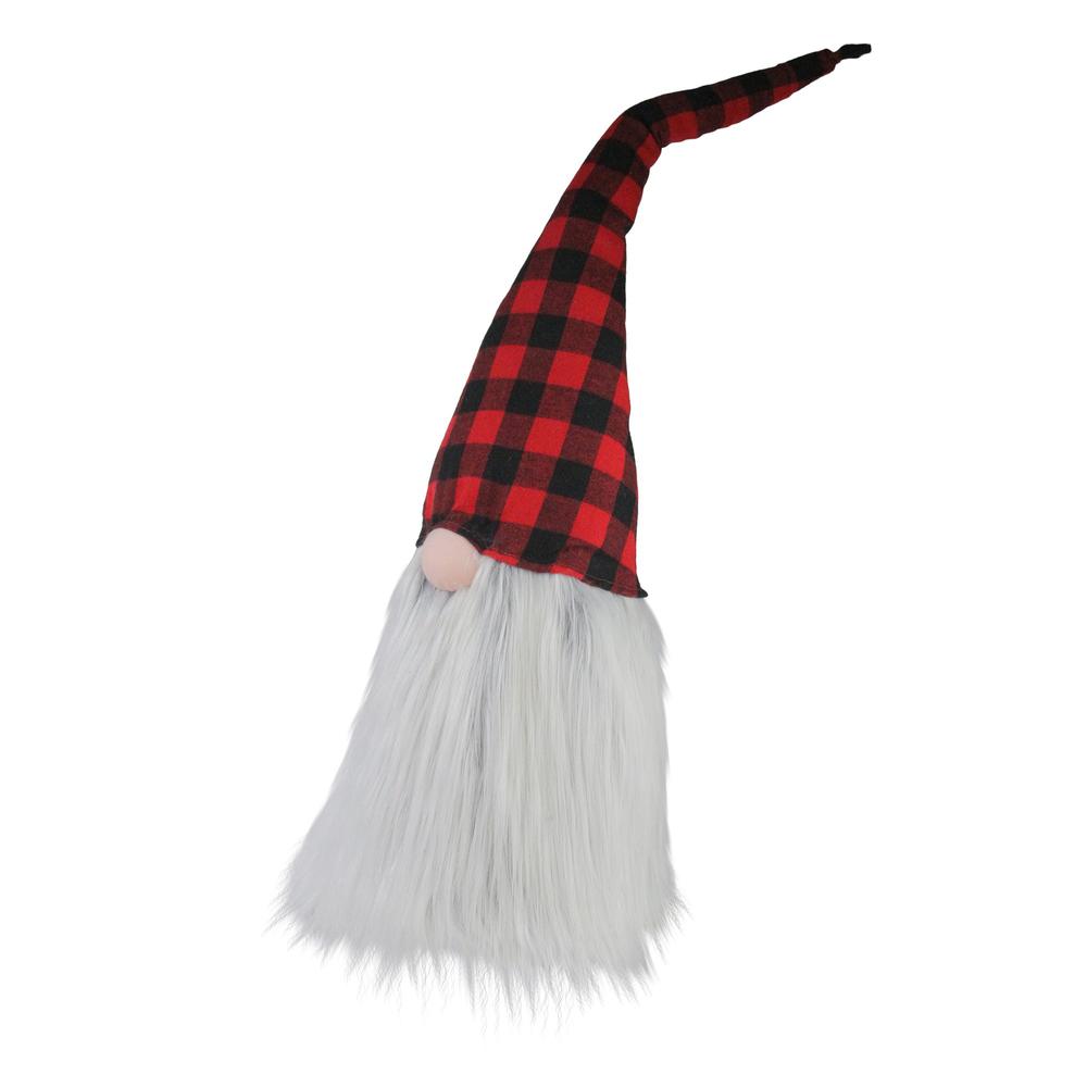 28" Red and Black Buffalo Plaid Christmas Tabletop Gnome. Picture 3