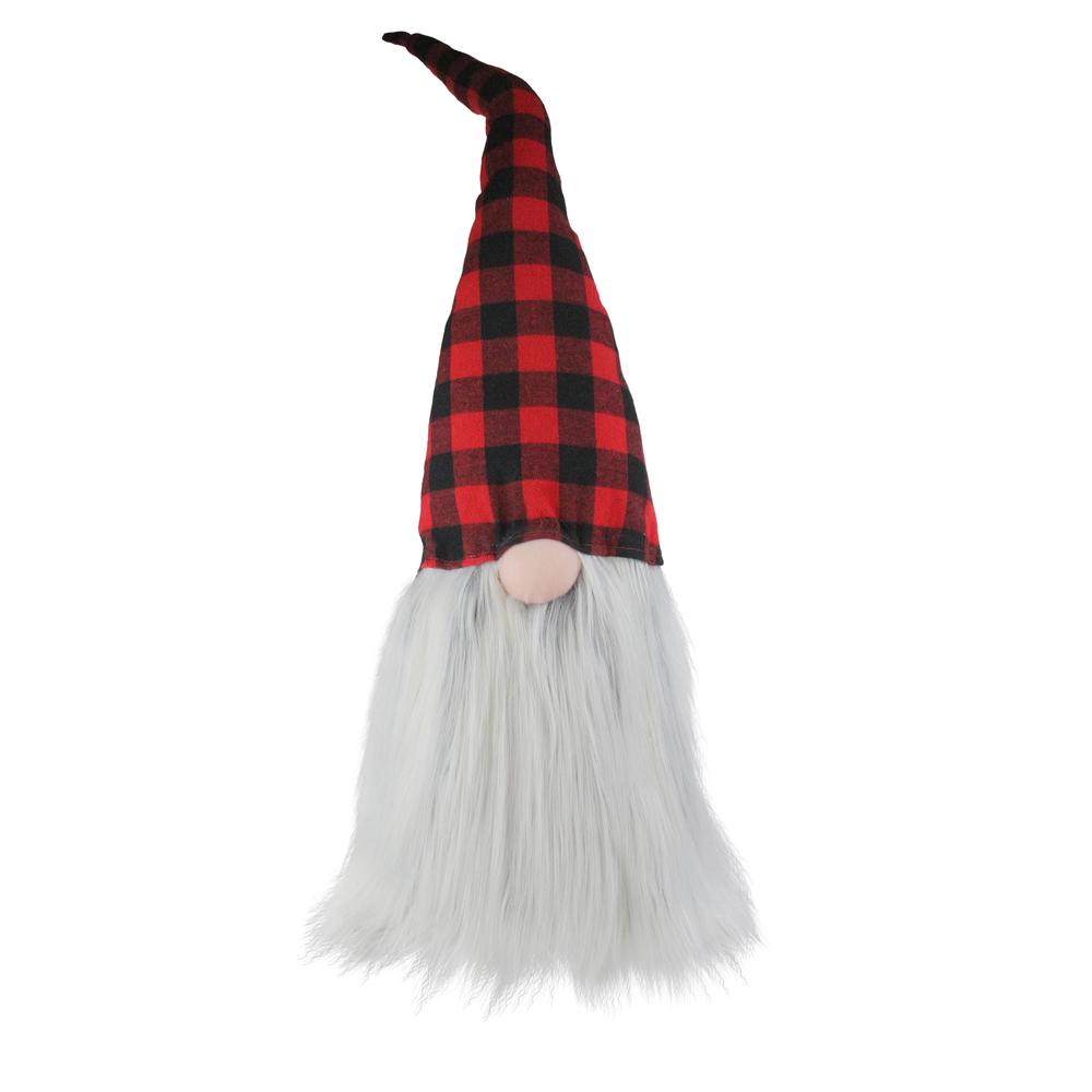 28" Red and Black Buffalo Plaid Christmas Tabletop Gnome. Picture 1