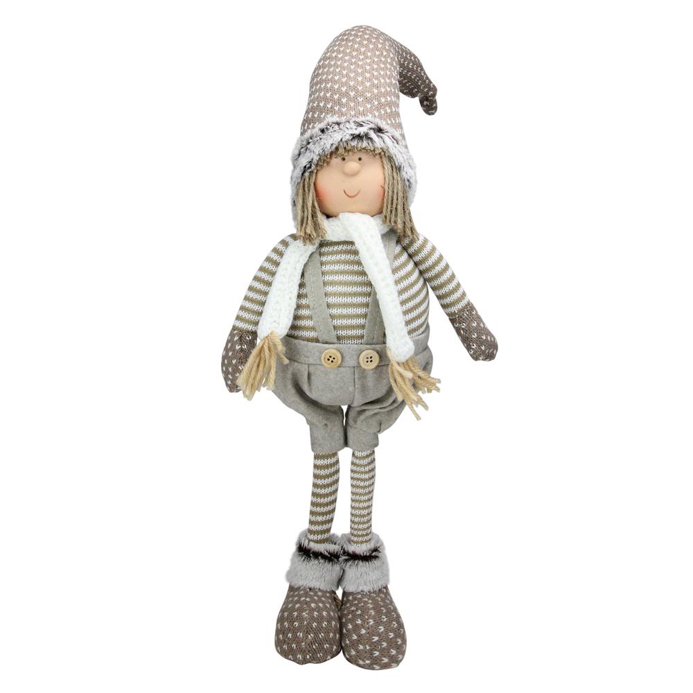 26" Gray and Brown Standing Nordic Boy Christmas Tabletop Figure. Picture 1