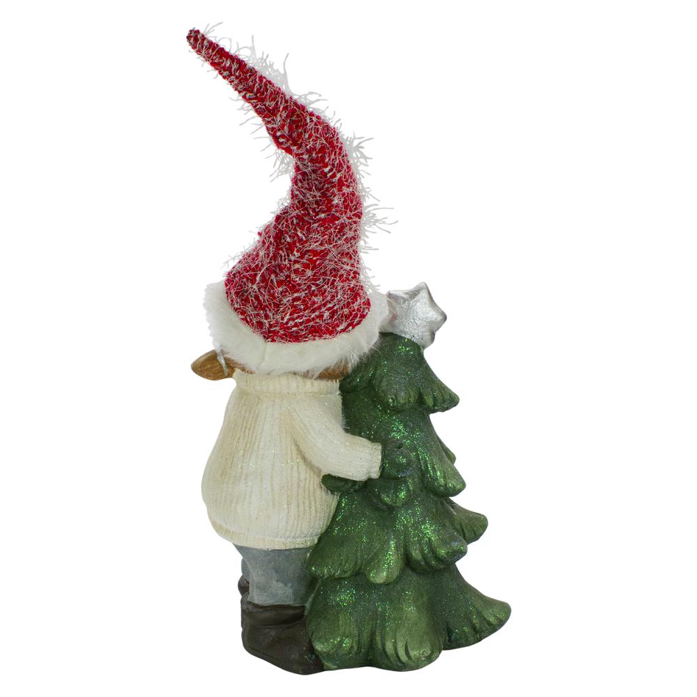 30" Green and Red Girl Hugging a Tree Christmas Tabletop Decoration. Picture 3