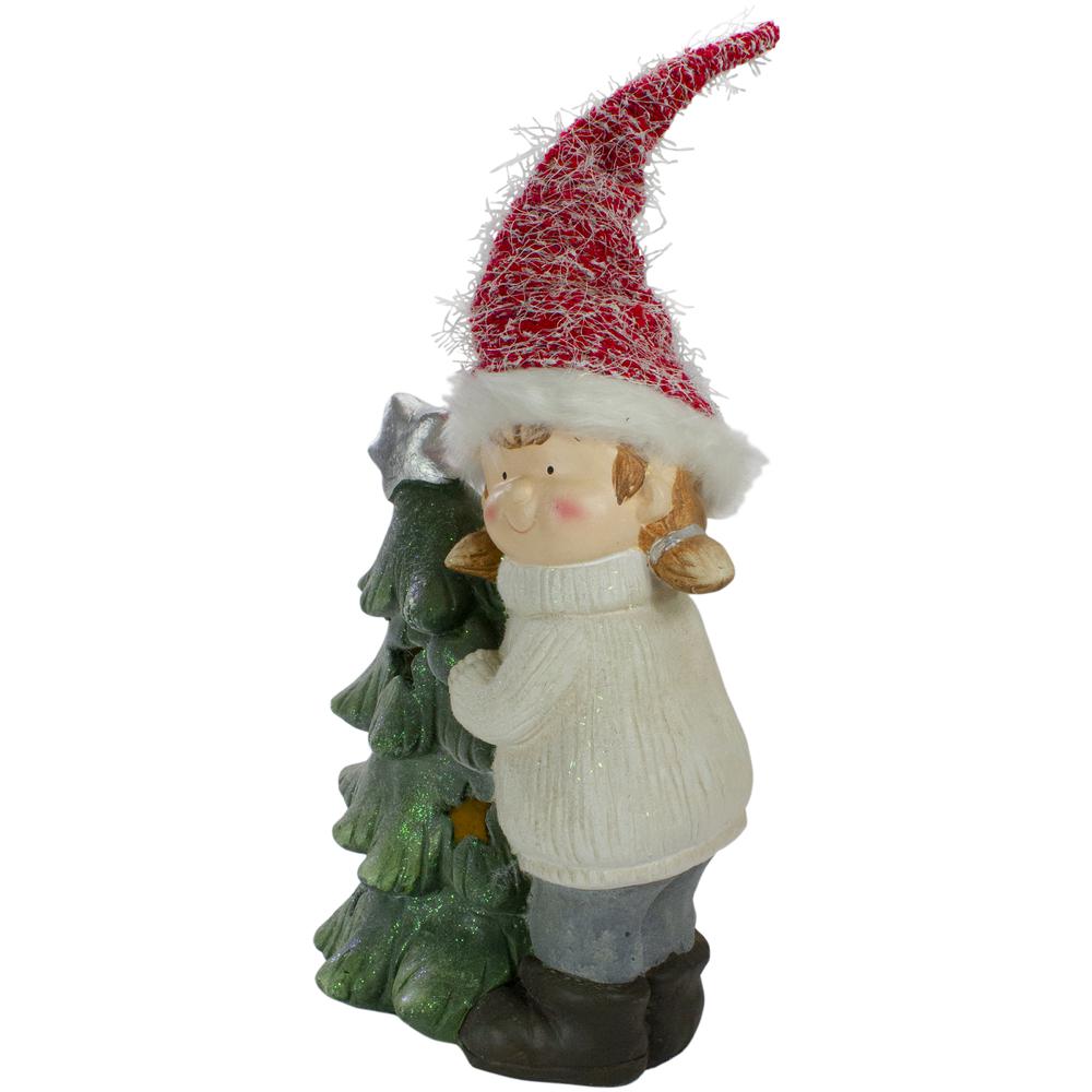 30" Green and Red Girl Hugging a Tree Christmas Tabletop Decoration. Picture 4