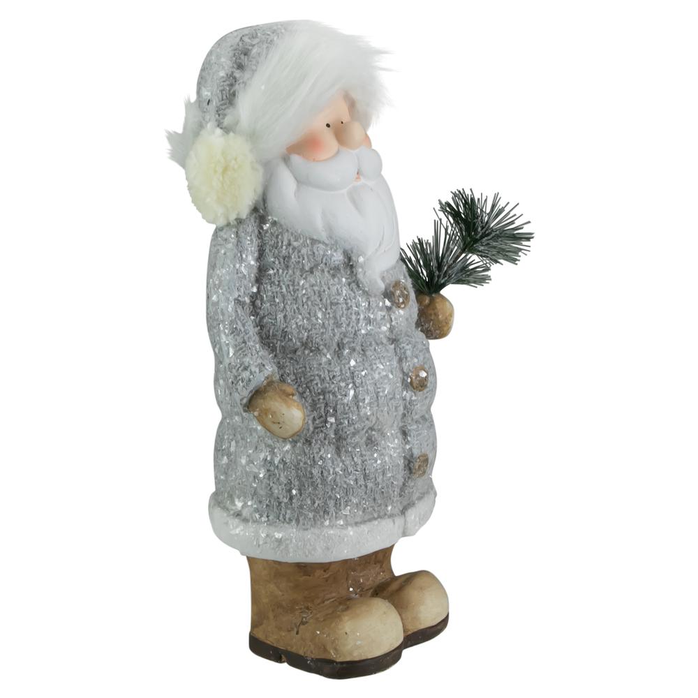 18" Ceramic Santa in Gray Coat Holding Pine Sprig Christmas Figure. Picture 2