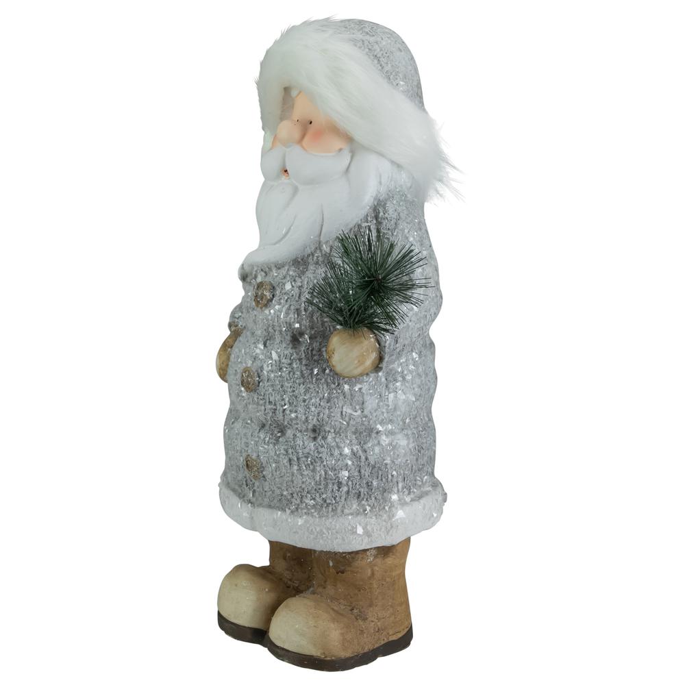 18" Ceramic Santa in Gray Coat Holding Pine Sprig Christmas Figure. Picture 3