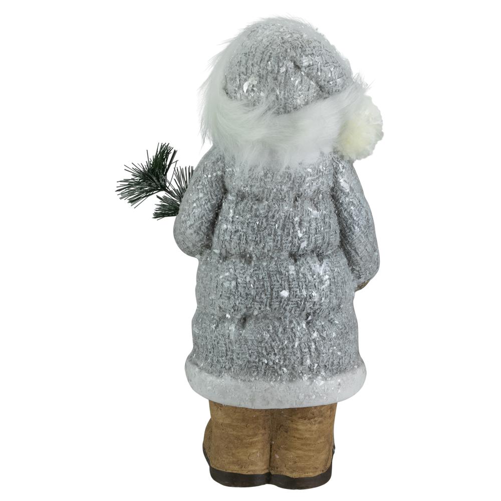 18" Ceramic Santa in Gray Coat Holding Pine Sprig Christmas Figure. Picture 4