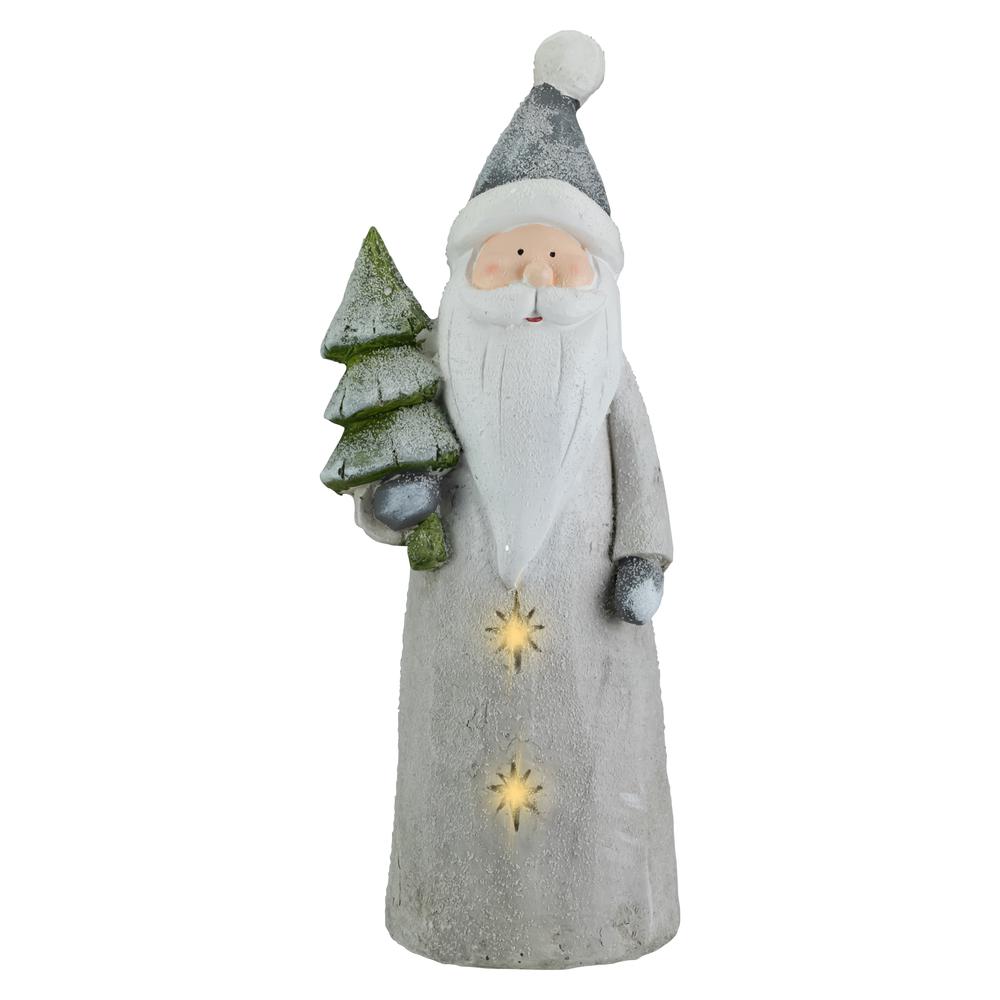 19" LED Lighted Ceramic Santa with Tree Christmas Figure. Picture 1