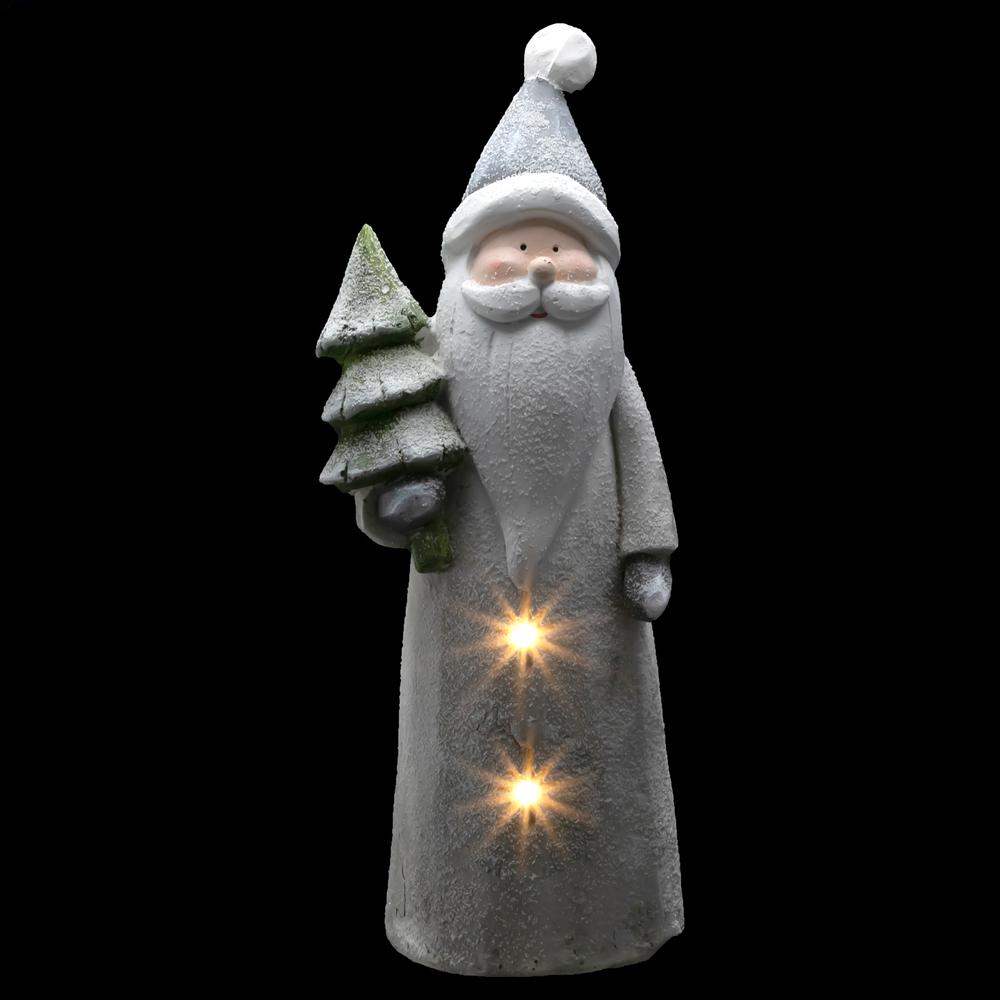19" LED Lighted Ceramic Santa with Tree Christmas Figure. Picture 3