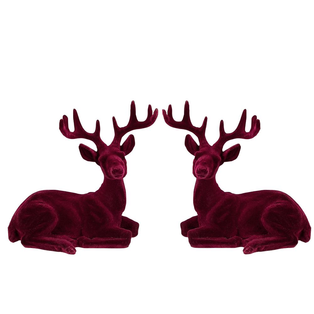 Set of 2 Burgundy Sitting Reindeer Christmas Figures 7". Picture 1