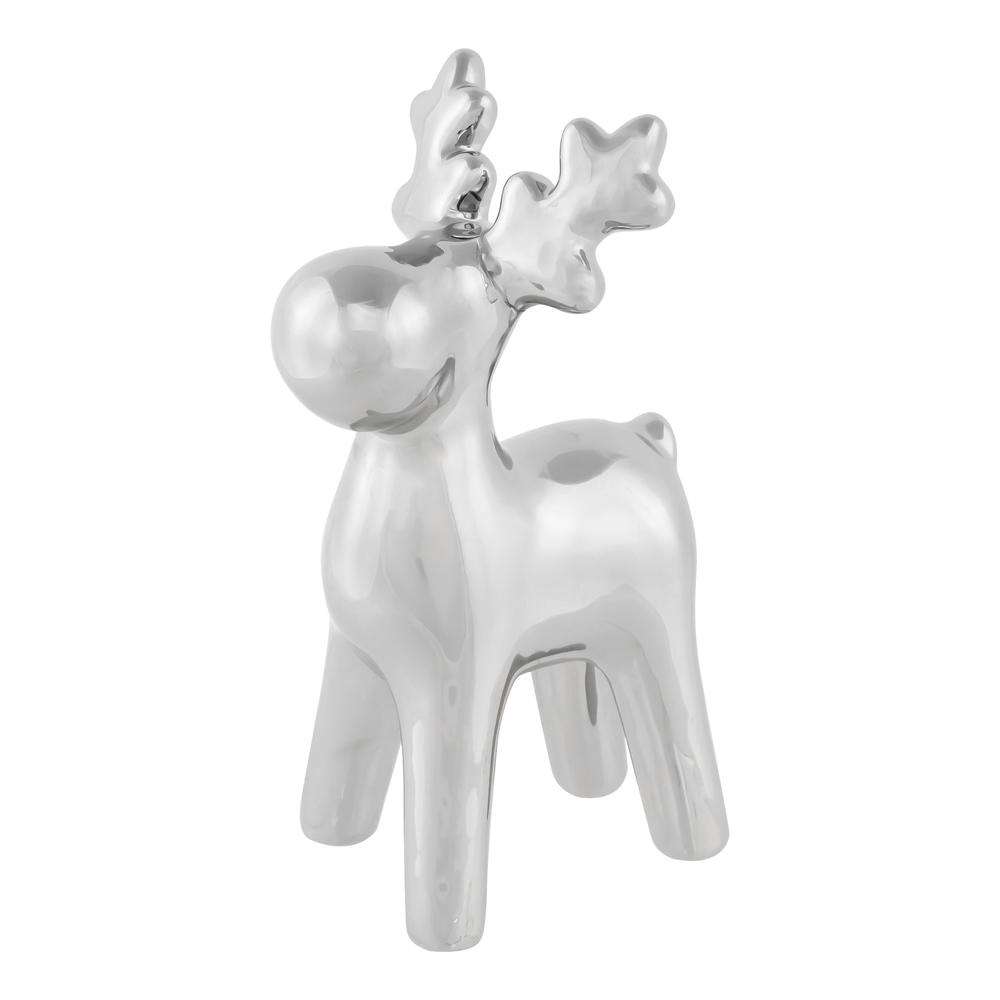 7" Silver Ceramic Moose Christmas Figure. Picture 1