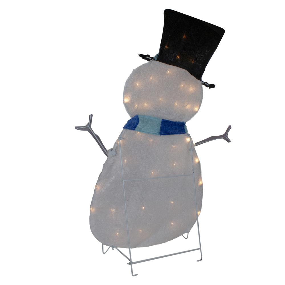 32" Lighted White and Blue Chenille Snowman Outdoor Christmas Decoration. Picture 5
