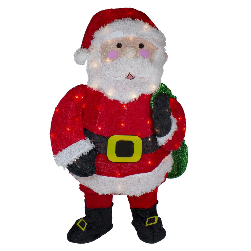 32" Lighted Chenille Santa with Gifts Outdoor Christmas Decoration. Picture 1