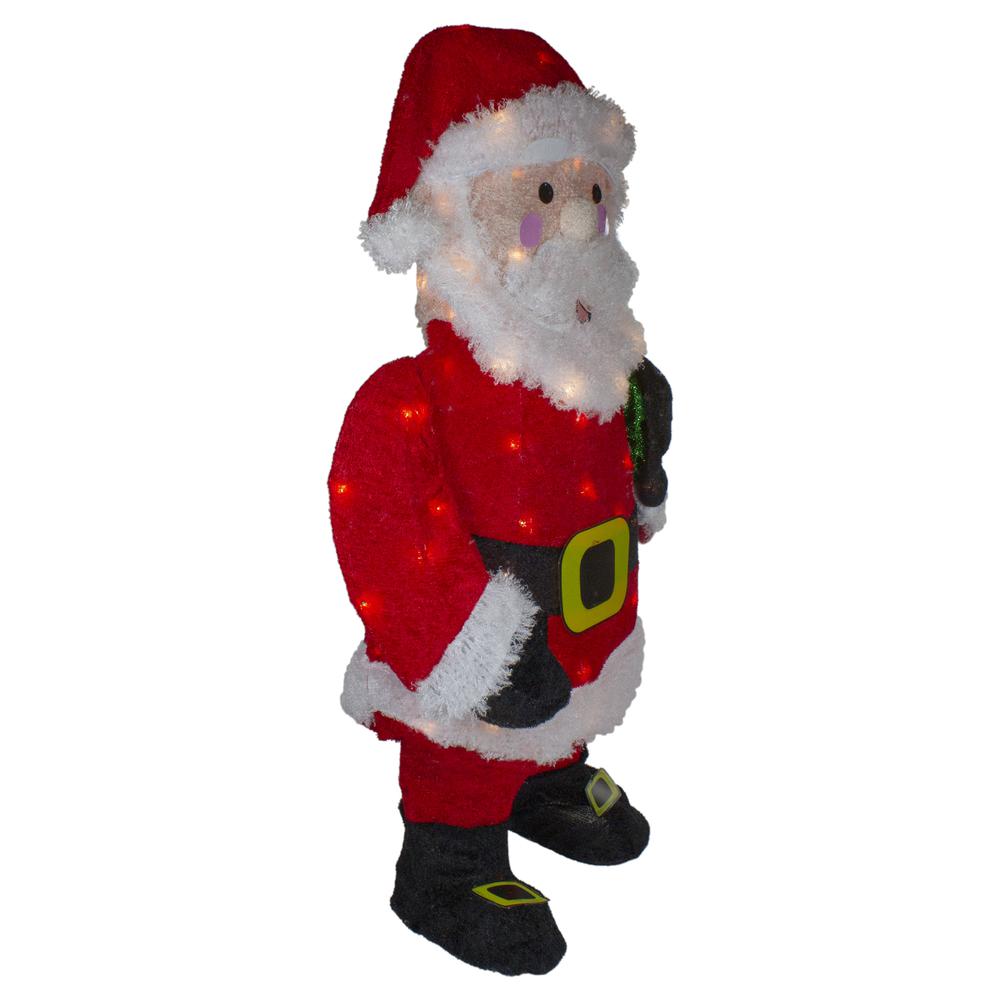 32" Lighted Chenille Santa with Gifts Outdoor Christmas Decoration. Picture 4