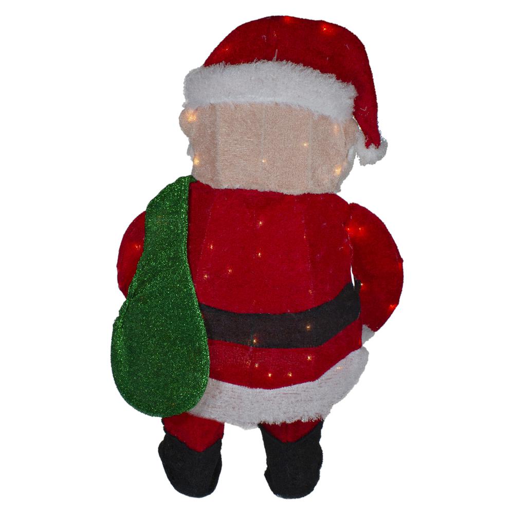 32" Lighted Chenille Santa with Gifts Outdoor Christmas Decoration. Picture 5