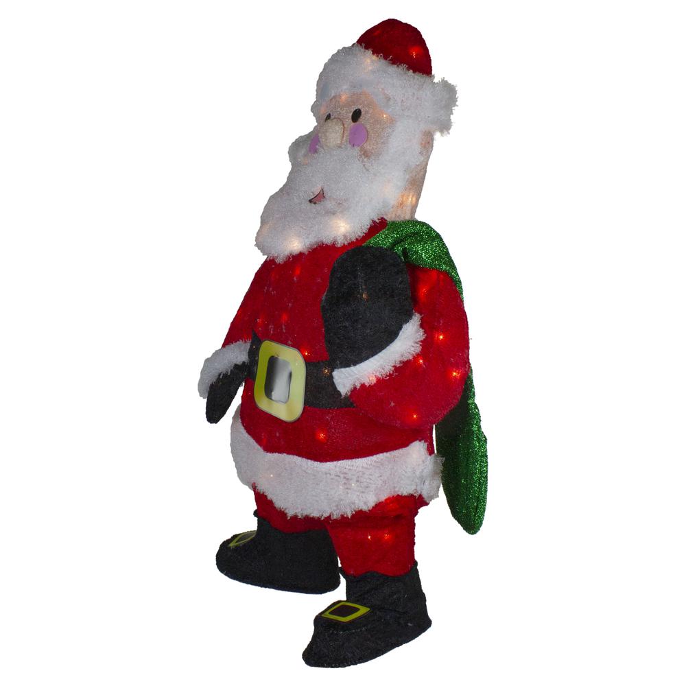 32" Lighted Chenille Santa with Gifts Outdoor Christmas Decoration. Picture 3