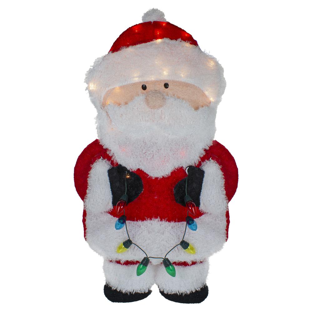 32-Inch Lighted Chenille Santa with Lights Outdoor Christmas Decoration. Picture 1