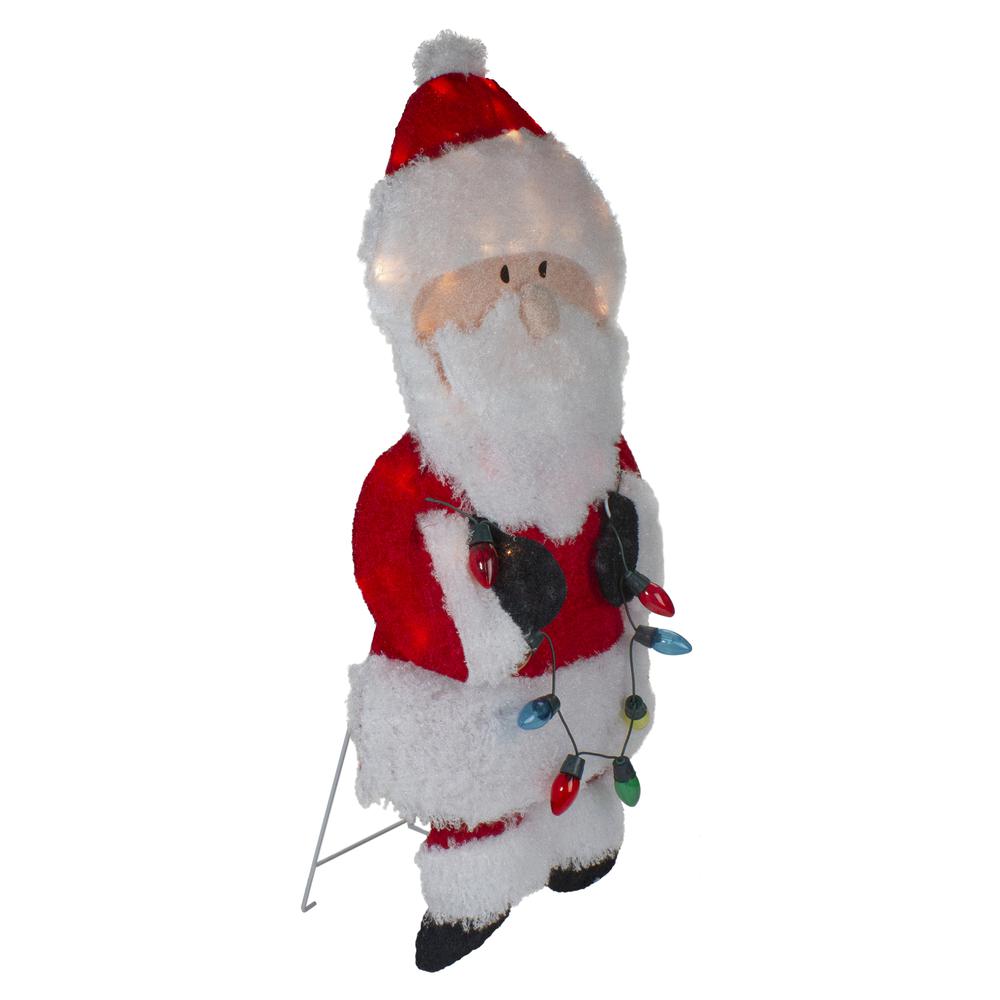 32-Inch Lighted Chenille Santa with Lights Outdoor Christmas Decoration. Picture 4