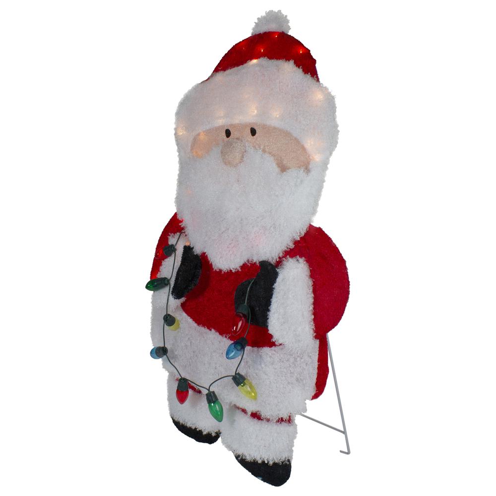32-Inch Lighted Chenille Santa with Lights Outdoor Christmas Decoration. Picture 3