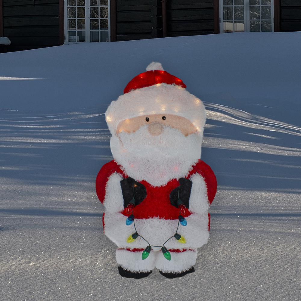 32-Inch Lighted Chenille Santa with Lights Outdoor Christmas Decoration. Picture 2