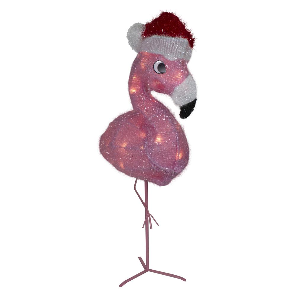 24" Pink Flamingo in Santa Hat Outdoor Christmas Decoration. Picture 3