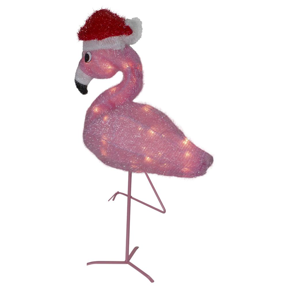 24" Pink Flamingo in Santa Hat Outdoor Christmas Decoration. Picture 4