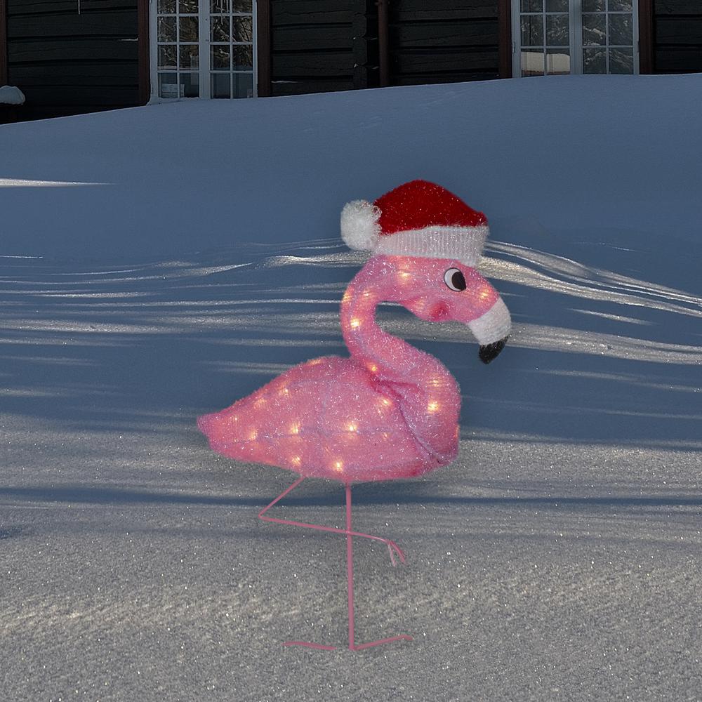 24" Pink Flamingo in Santa Hat Outdoor Christmas Decoration. Picture 2