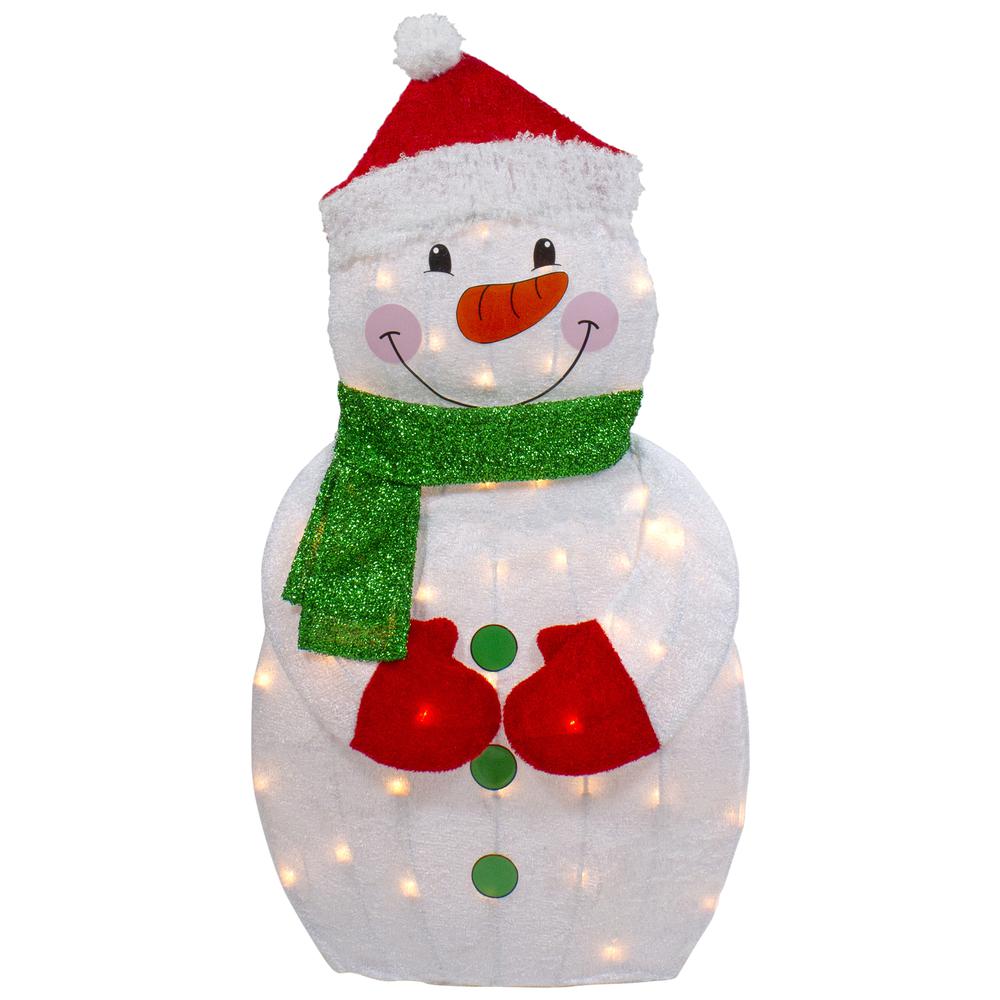 32" Lighted 2D Chenille Snowman with Scarf Outdoor Christmas Decoration. Picture 1